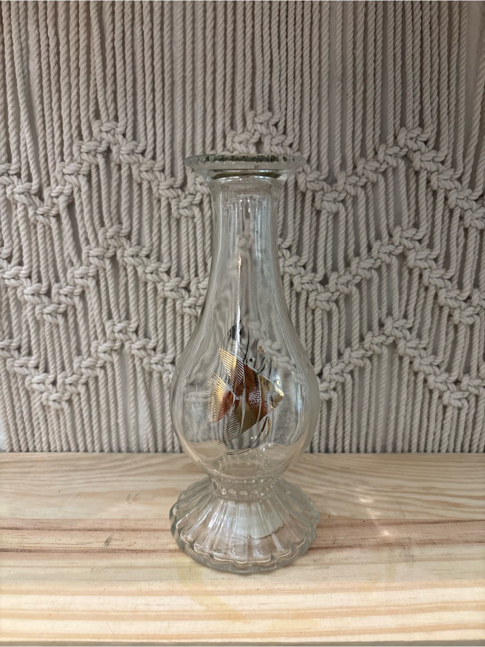 Clear Glass Vase with Gold and Brown Fish Accent
